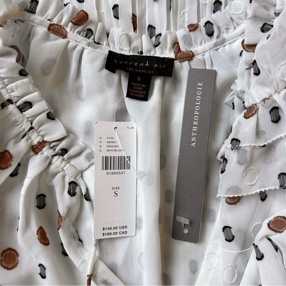Anthropologie Current Air Cap Sleeve Pleated Mini Dress White Dot Size S New - Picture 6 of 7